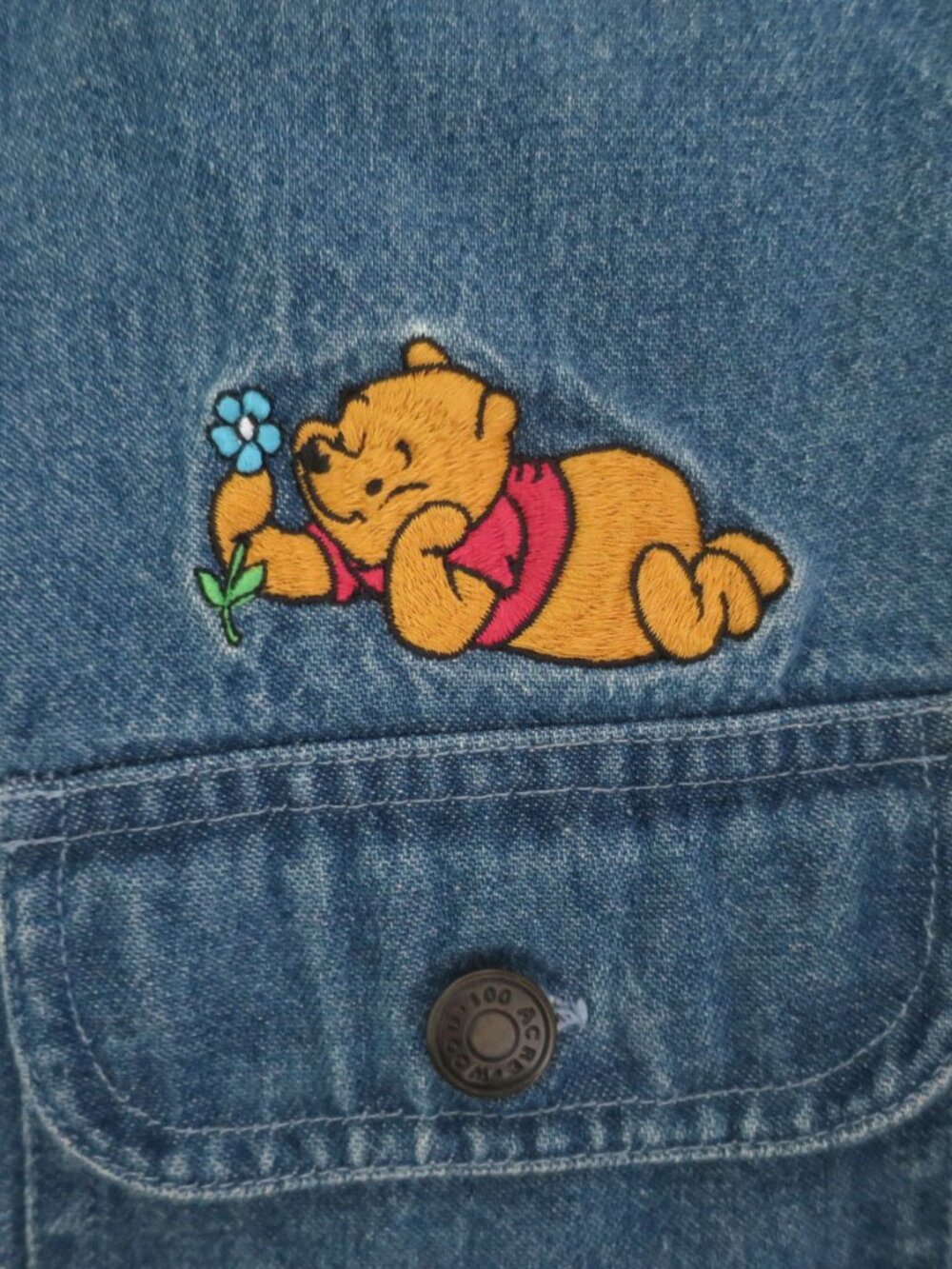 Vintage Winnie The Pooh Embroidered Denim Button Down Shirt Size S - Picture 5 of 10